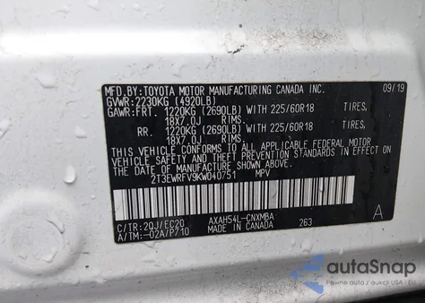 2019 Toyota Rav4 Hybrid Xse from USA, damaged, VIN 2T3EWRFV9KW040751